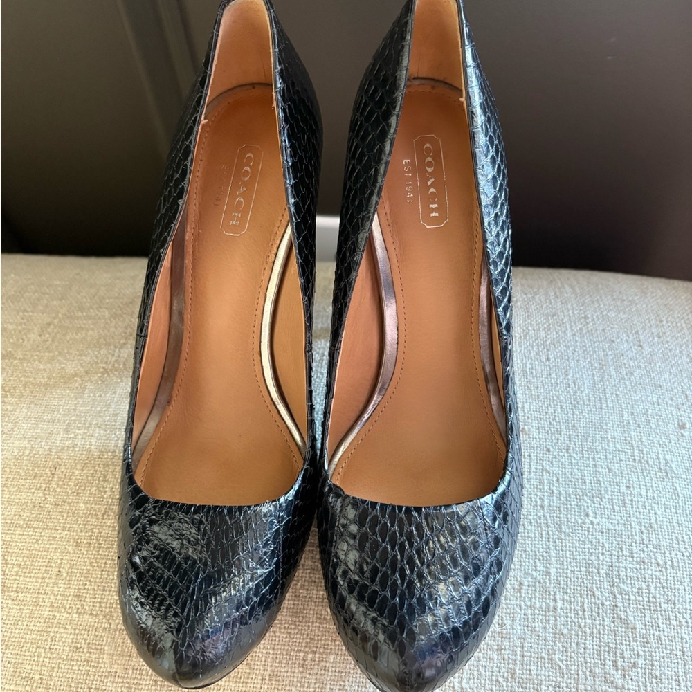 Coach Black Snakeskin-Textured Leather Pumps